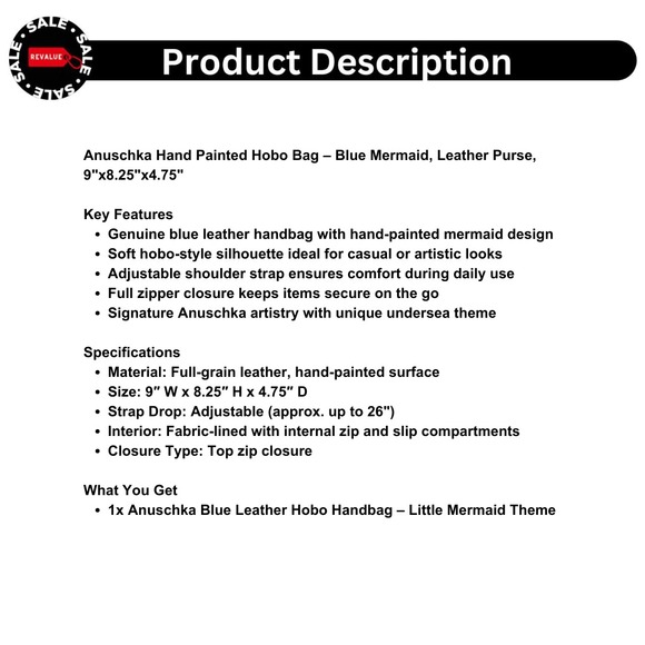 Anuschka Hand‎ Painted Hobo Bag – Blue Mermaid, Leather Purse, 9"x8.25"x4.75" - Picture 2 of 16